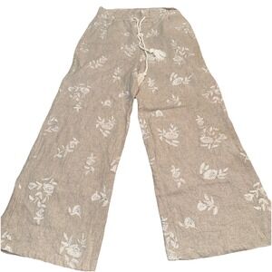 House Of Harlow‎ 1960 Floral Embroidered Linen Wide Leg Beige  Size S